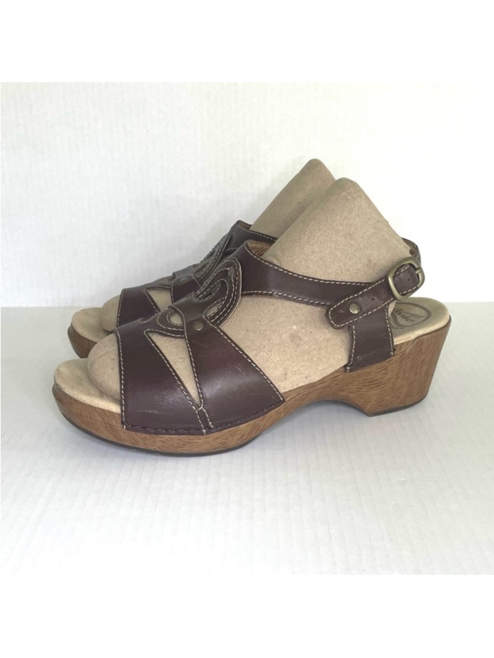 Dansko Clogs Platform Sandals Brown Leather‎ Ankle Strap Women’s 41, US 10.5-11